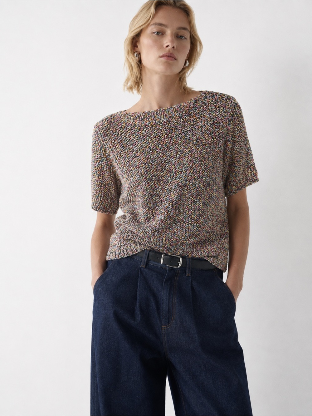 COS Multicolored Short-Sleeve Knit Top Cotton blend Size Small